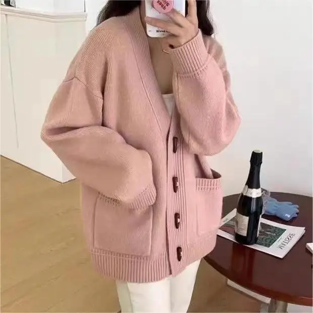 New V-Neck Temperament Small Fragrant Wind Women 2024 Loose Sweater Sweater All Sweater Coat Special Offer Cardigan LX6