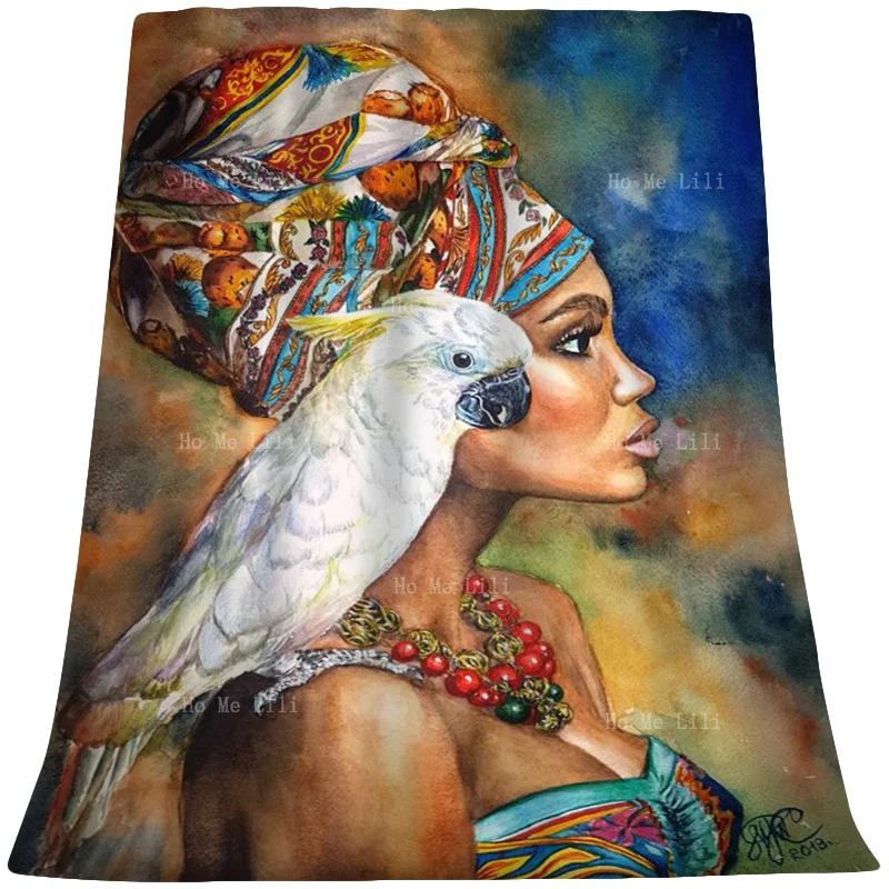 

A Parrot Standing On The Shoulder Of A Pretty Woman In A Headscarf Flannel By Ho Me Lili Suitable For All Seasons