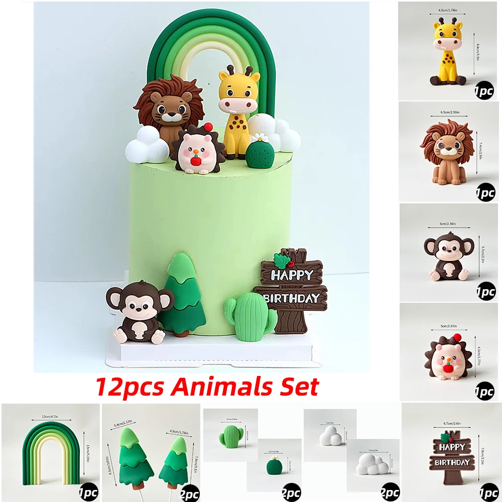 Waldtier-Kuchenaufsatz, Dschungel, Löwe, Giraffe, Affe, Igel, Kaktus, Safari, Thema, Geburtstagsparty, Kuchendekoration, wilde Feier – Detail 2