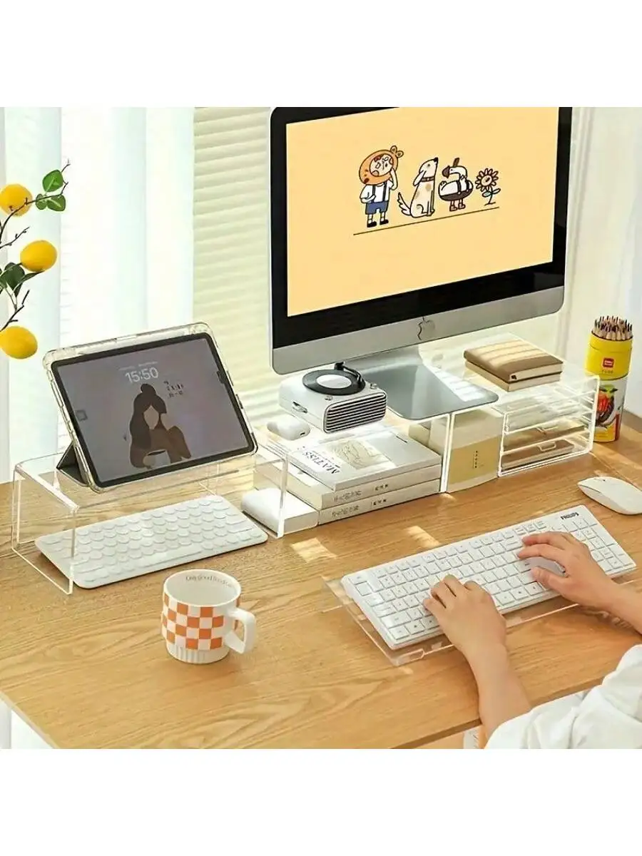 Acrylic Computer Keyboard Stand 78-Keys Keyboard Riser Lift Tray Non-slip Transparent Desktop Keyboard Holder Office Supplies