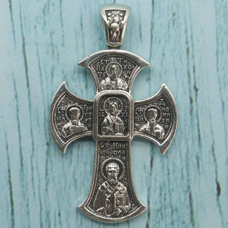 Buy 4 Get 1 Free 47x28x4mm 7.7g Jesus Christ Savior Orthodox Cross Mens Present Silver Pendant Prevent Allergy