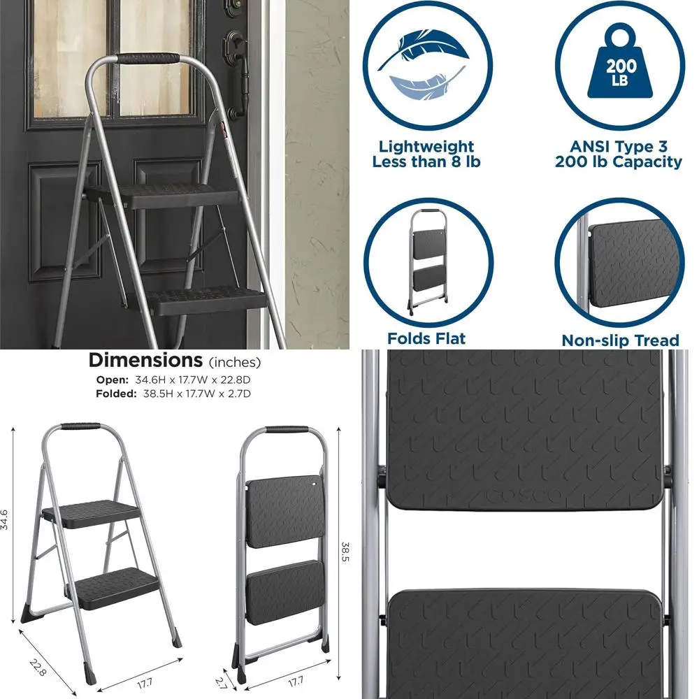 

Gray Dual-Step Steel Ladder for Height Access