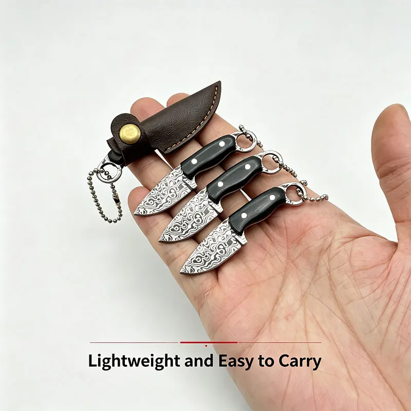 Mini keychain knife, with wooden handle and PU knife sheath, portable key hanging piece for express delivery