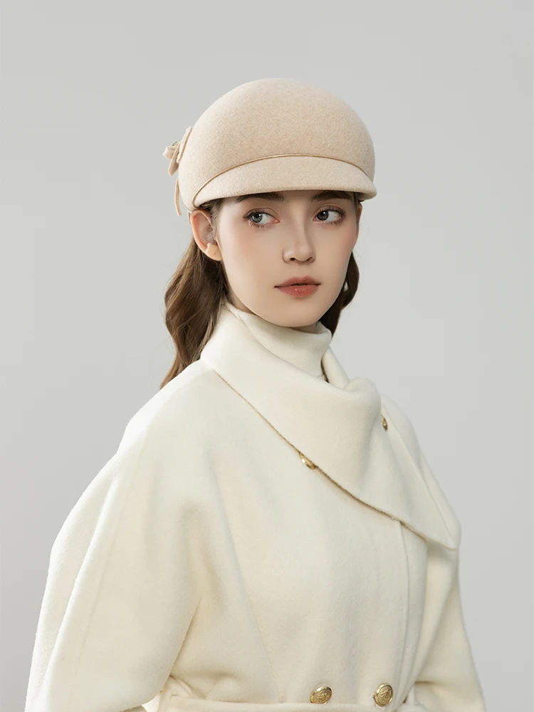 レトロスタイルウールベレー帽女性の秋冬ファッショナブルな小顔蝶結び装飾カジュアルストリートウェア