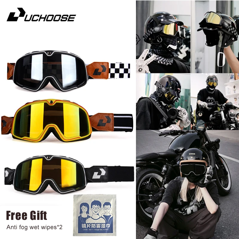 

uCHOOSE Retro Protective Glasses Motorcycle Outdoor Sports Windproof Dustproof Eye Glasses Ski Snowboard Goggles Motocross