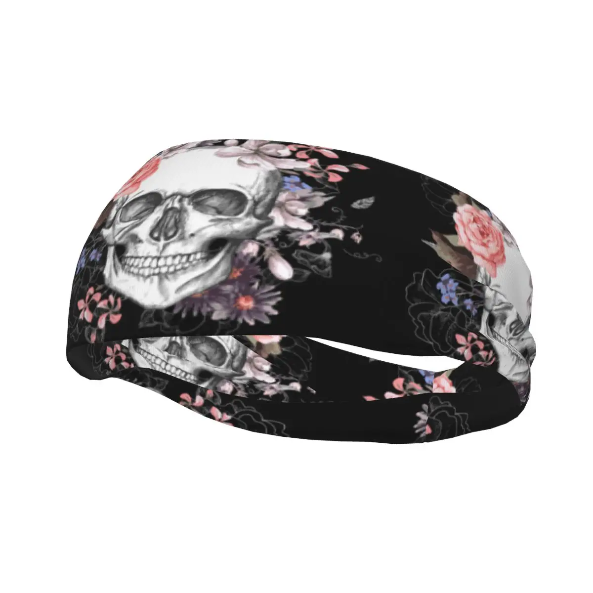 Skull And Flowers Day Of The Dead Elastic Hair Band Yoga Headband Makeup Hair Hoop Headwrap