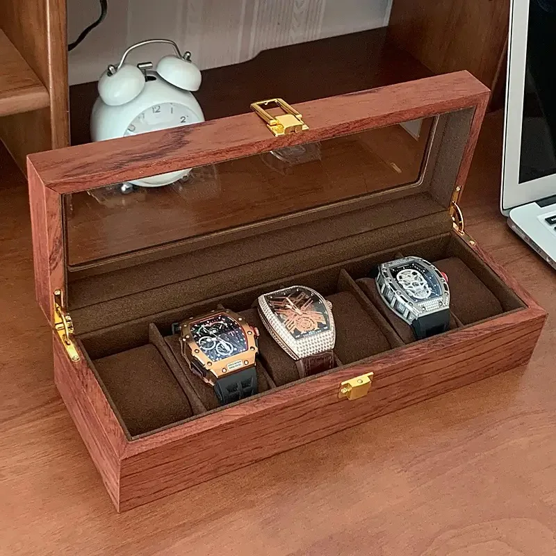 New wood Rosewood watch box Jewelry storage box 3/6/10 / slots Walnut watch jewelry display Glass skylight storage box