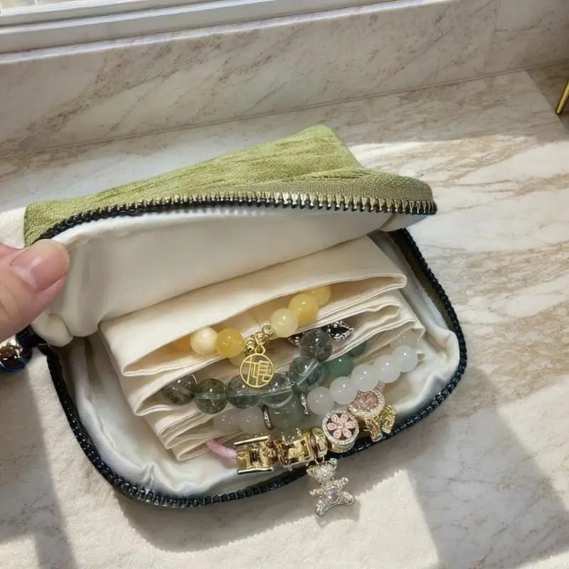 [E] 5-Layer Jewelry Storage Bag Velvet Jewelry Pouch Bags For Watch Bracelet Rings Earrings Portable Travel Jewelry Case