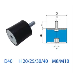 1 stuk mannelijke naar vrouwelijke schroefdraad rubberen schokdemper D 40mm H 20-40mm M8 / M10 crashpad demper anti-vibratie isolatiebevestiging