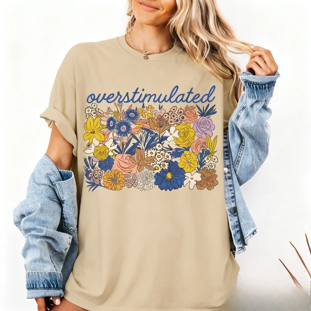 Surdimensionné maman t-shirt drôle sarcastique fleur sauvage chemise tdah femmes mode décontracté Streetwear motif créatif imprimé couverture en coton