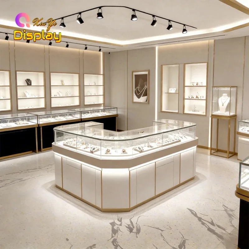 custom.Commercial Heavy Duty Jewelry Shop Counter with Tempered Glass LED Lighting Lock High Volume Retail Jewelry Stores