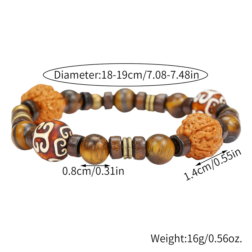 Tibetischer Ethno-Stil Dzi-Perlen Walnuss Herrenarmband Vintage Holzperlen Schmuck Mode Natürliche Tigerauge Accessoires – Detail 3