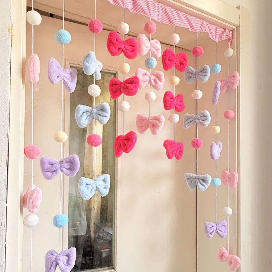 

Lovely Plush Bowknot Tassel Curtain Thread Partition Hanging Window Decor Dormitory Doorway Curtain Door Curtain Girl Bedroom