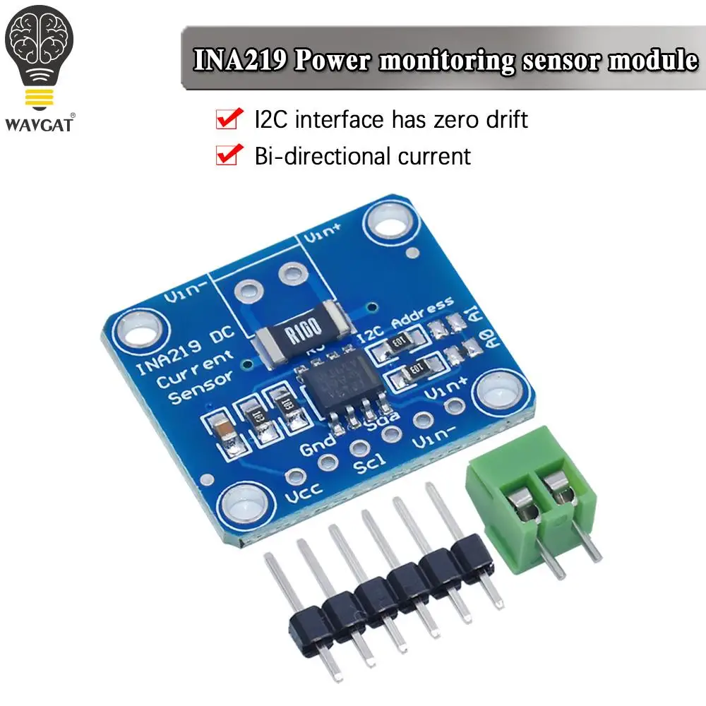 WAVGAT SOT23 INA219 Bi-directional DC Current Power Supply Sensor Breakout Module DIY 3V-5V I2C Power Monitoring Sensor Module