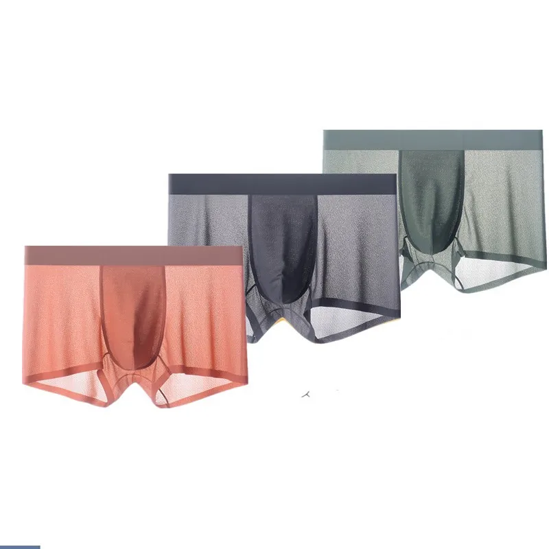 BOWEYLUN جديد الحرير الجليد العسل فقاعة شبكة سلس ملابس داخلية للرجال بلون تنفس سراويل بوكسر للرجال