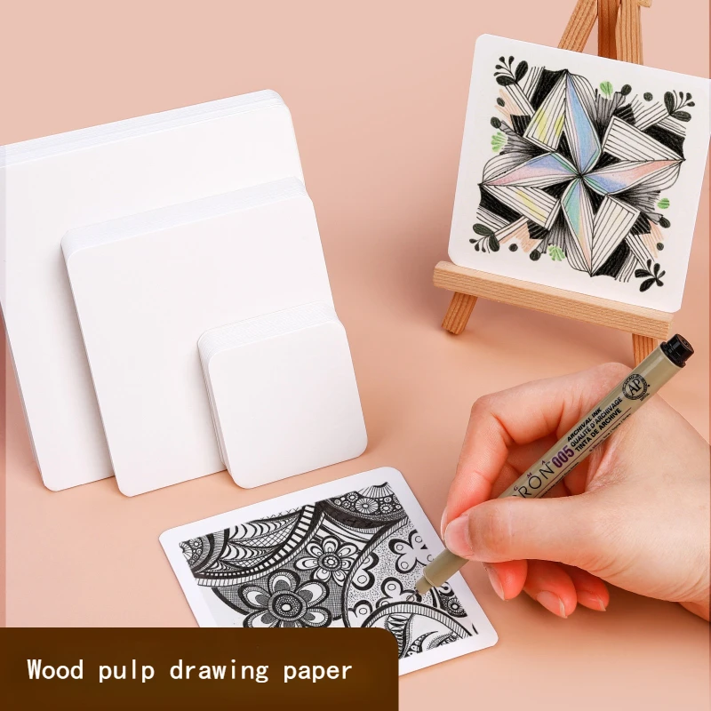 60pcs Wood Pulp Drawing Paper Thickened 300gsm Water Absorption Easy To Color for Watercolor Gouache Marker Painting Graffiti