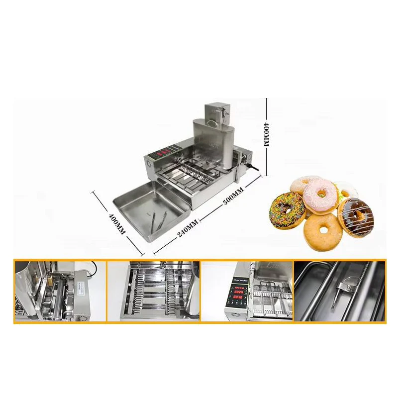 Mesin pembuat donat Mini komersial baja tahan karat untuk penggoreng donat elektrik
