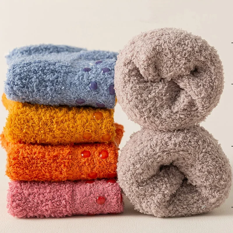 1/3pairs Thickened Plush Socks Women Winter Warm Coral Fleece Sox Sleeping Slippers Silicone Non-slipInvisible Short Boat Socks