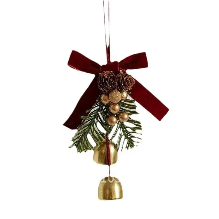 

Christmas Door Hanging Car Decoration Christmas Tree Red Velvet Bow Bell Small Pendant Arrangement Props
