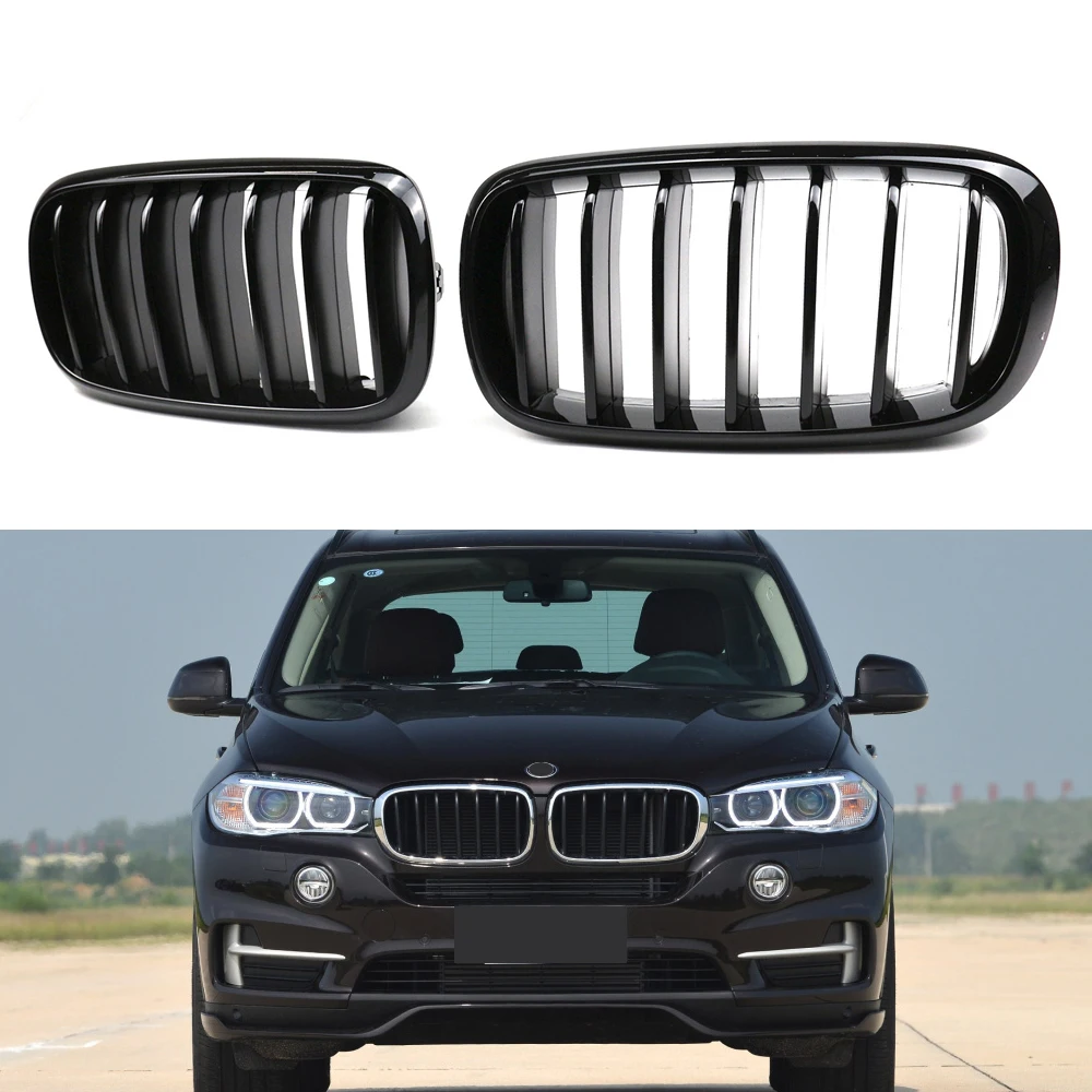 2Pcs Car Gloss Black Front Bumper Single Slat Kidney Grilles For BMW F15 F16 X5 X6 F85 F86 X5M X6M 2014-2018 Car Accessories