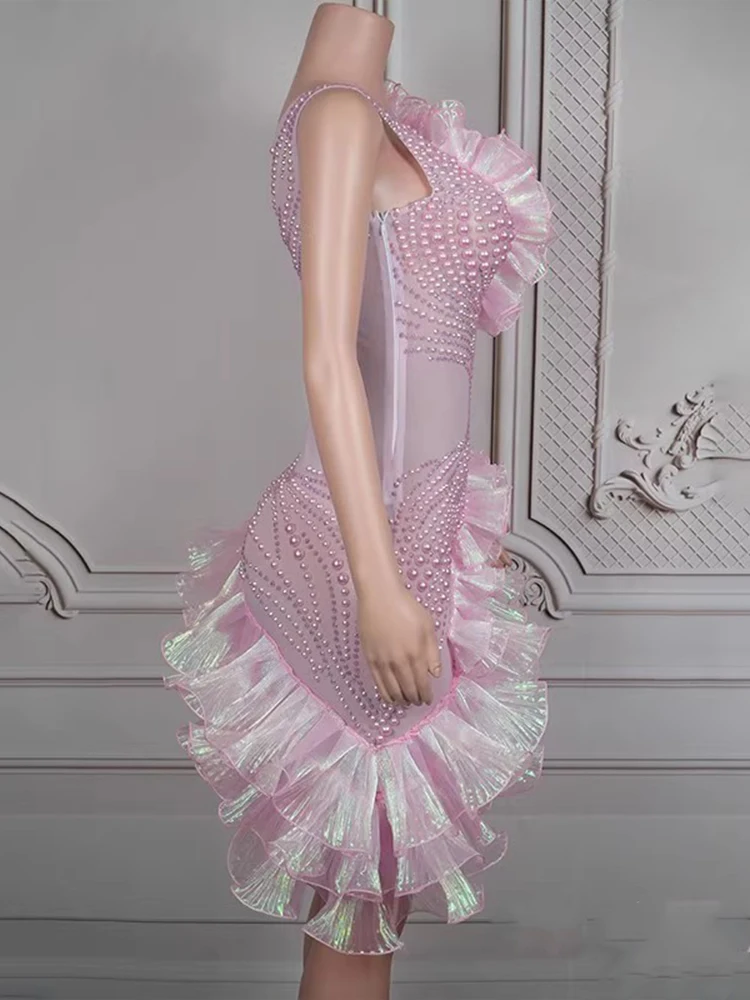 Wysokiej jakości gorący koralik szyfonowa łączenie elastyczna nieregularna spódnica 2025 nowa modna odzież damska