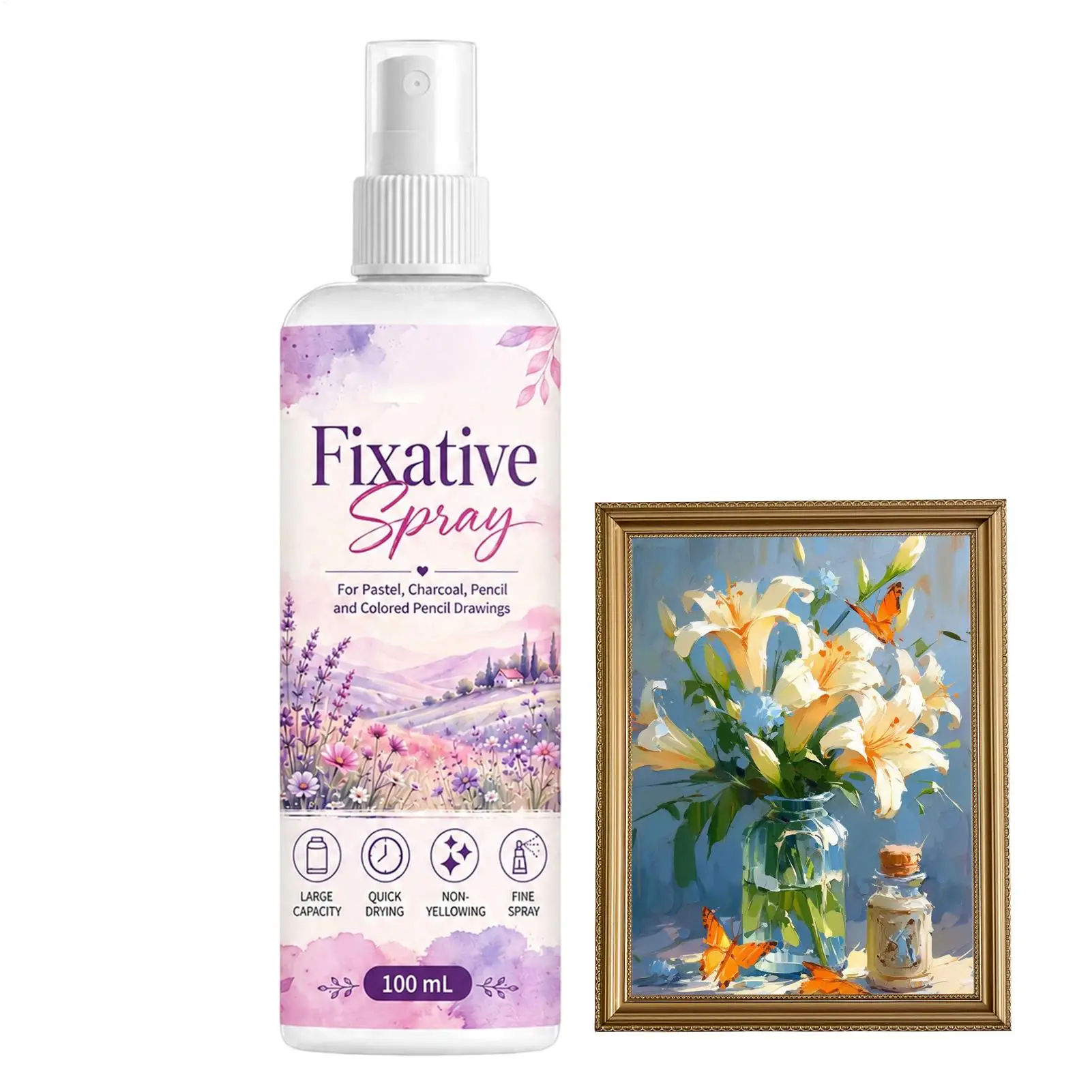 100ml UV Protection Fixative Spray Quick-Dry Sealer for Artwork, Matte/Glossy Finish for Watercolor Acrylic Oil Painting