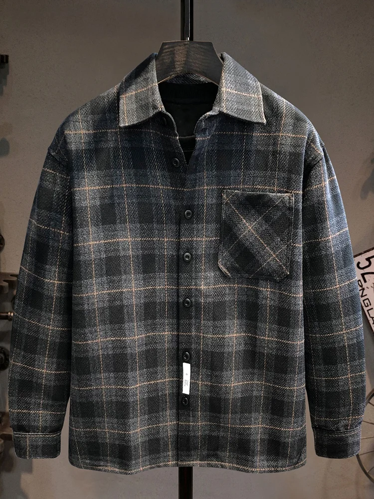 

Премиум-рубашка в клетку для мужчин, свободного кроя, модная, в американском стиле, из плотной ткани, в стиле ретро, с длинным рукавом, для повседневной носки, для молодежи.