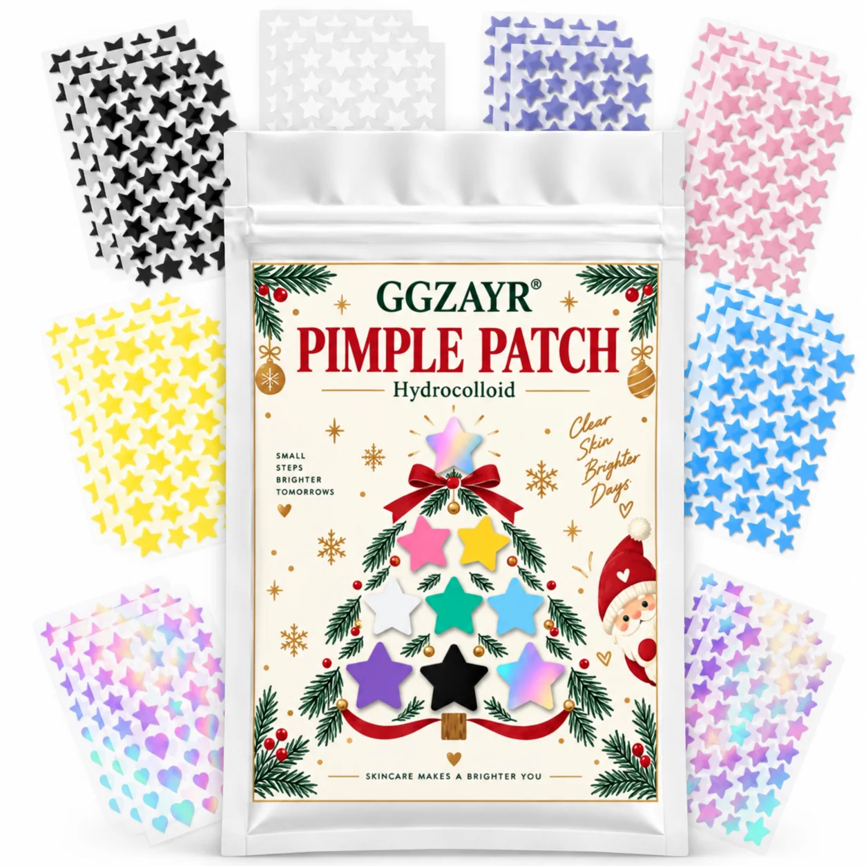 948pcs  Colorful Star Hydrocolloid Pimple Patches Christmas Acne Stickers Cute Face Spot Covers for Day Night Daily Skin Care
