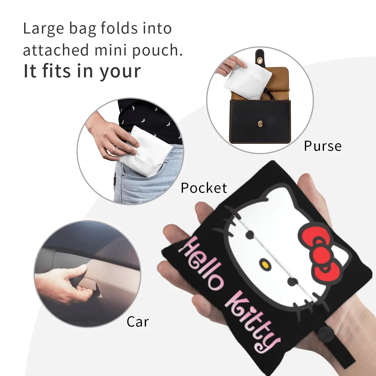 Custom Hello Kitty Grocery Shopping Tote Bags Women Fashion Cat Cartoon Shoulder Shopper Bags Large Capacity Handbag