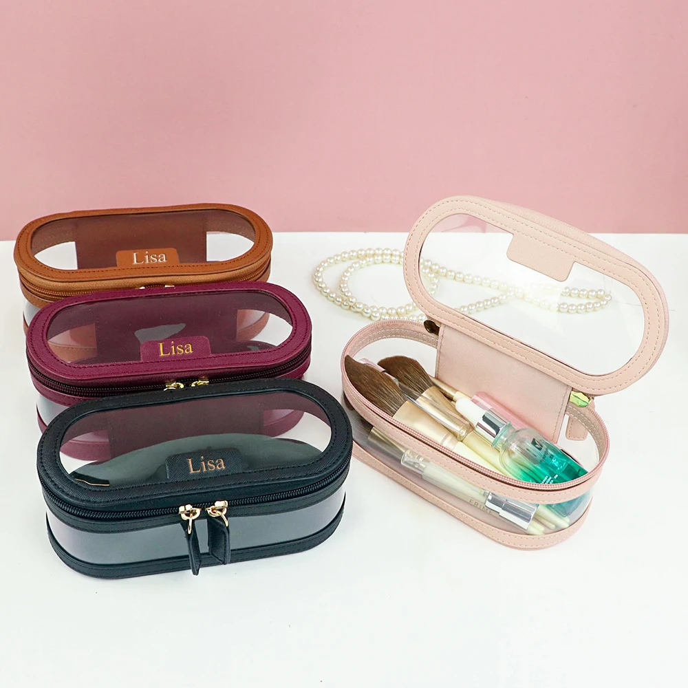 Customized Name Multi-Color PU Leather PVC Makeup and Washroom Bag with Large Storage Capacity and Waterproof Makeup Bag