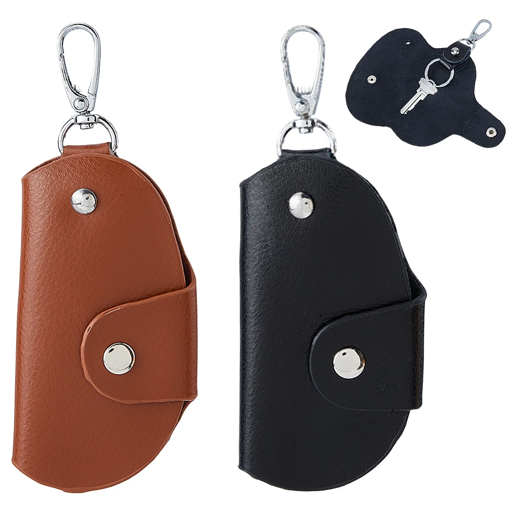 2Pcs Cowhide Key Case Slim Leather Key Holder 10.6x5.6x0.9cm Secure Snap Button Closure Pocket Scratch Free for Car Door Keys