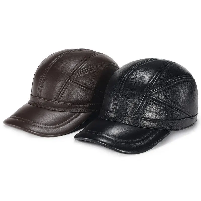 Spring and Summer New Trendy Men's Fashion Round Top Hat Texture Leather Hat Warm and Thickened Adult Duck Tongue Hat