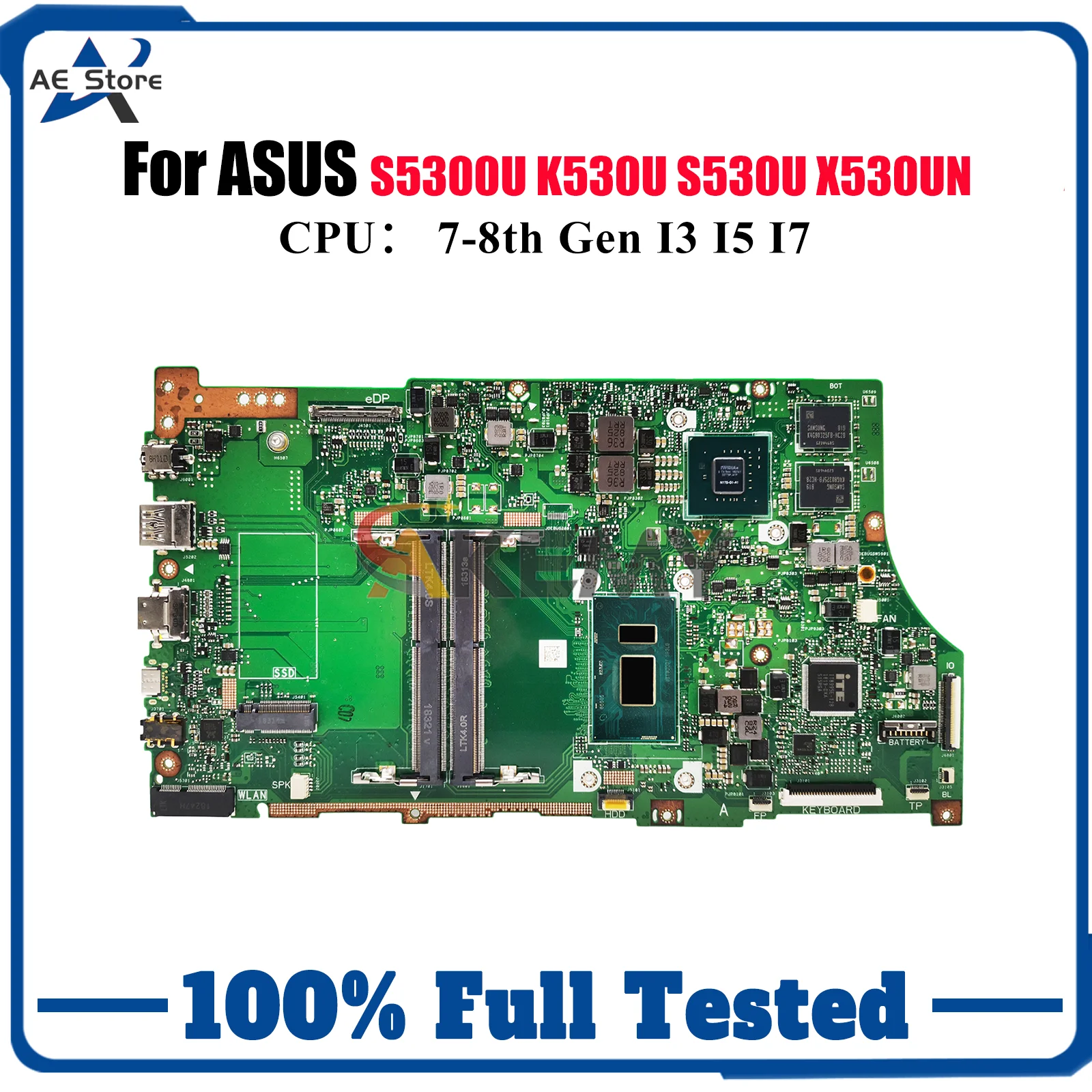 

X530UN Материнская плата для ноутбука ASUS VivoBook K530U S5300U X530UN X530U S530U Материнская плата для ноутбука с процессором I3 I5 I7 110% тестирование ОК