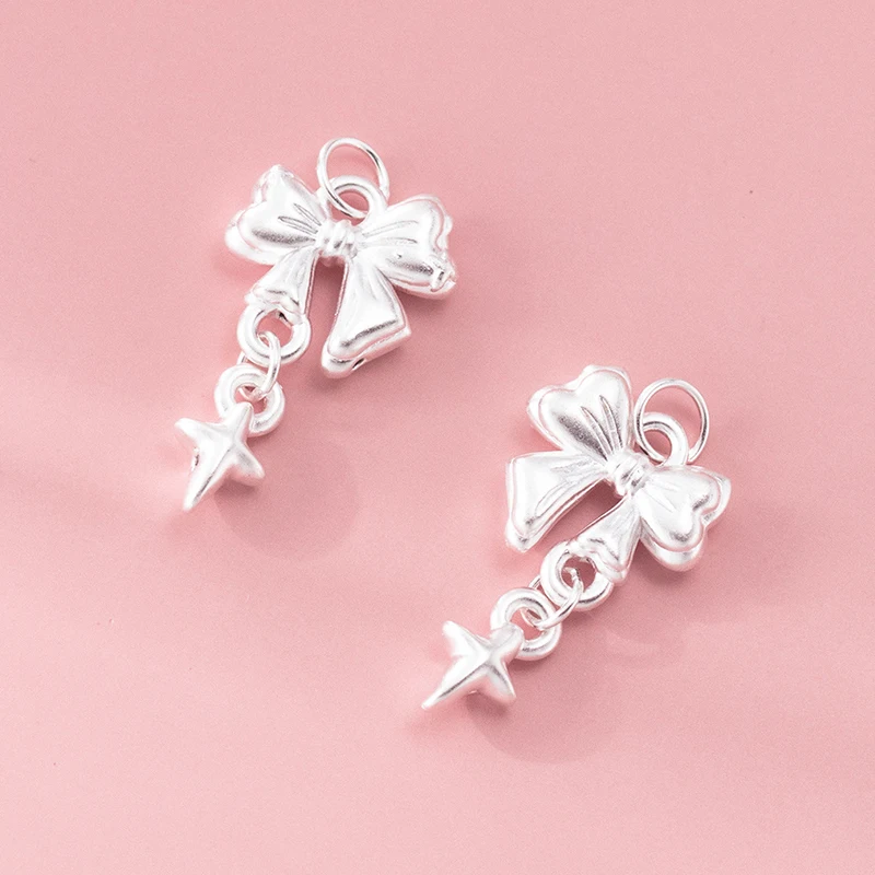 

1pc 999 Pure Silver Fine Bow Star Tassel Long Charms 23x13.2x3.9mm Necklace Earrings Silver Circle Pendants DIY Jewelry Findings