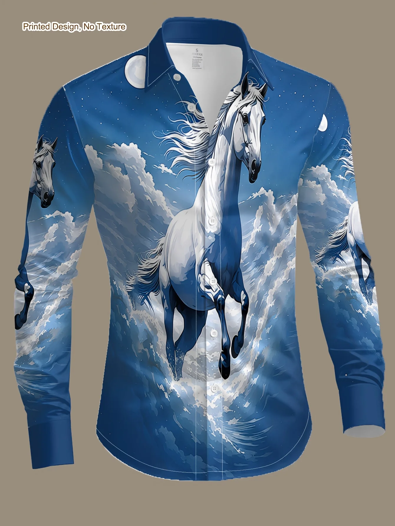Men's Casual Long Sleeve Shirt Dreamy White Horse Galloping Under The Night Sky Trendy New Wear Daily Vacation Men Clothes