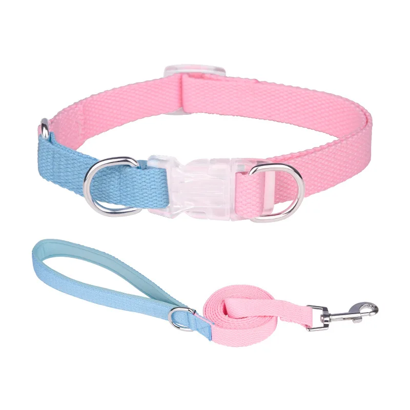 Dog collar and Leash Set Polyester Webbing with various contrasting colors  Adjustable Pet Collar Leash for Small Medium Dogs