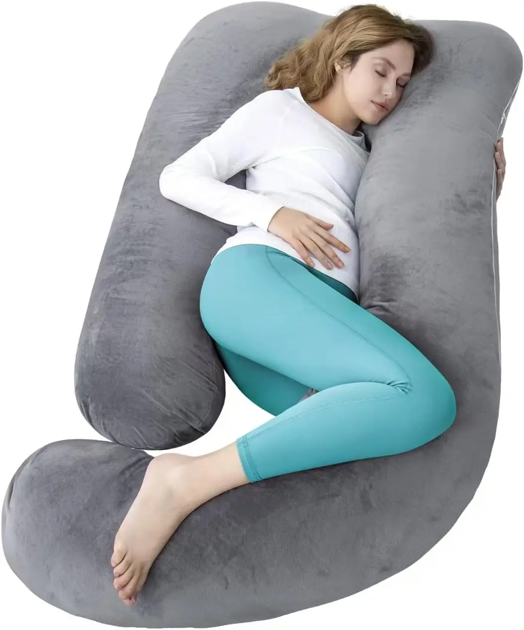 

Extra Large U-Shaped Pregnancy Pillow for Sleeping, Maternity Support with Velvet Cover in Dark Grey