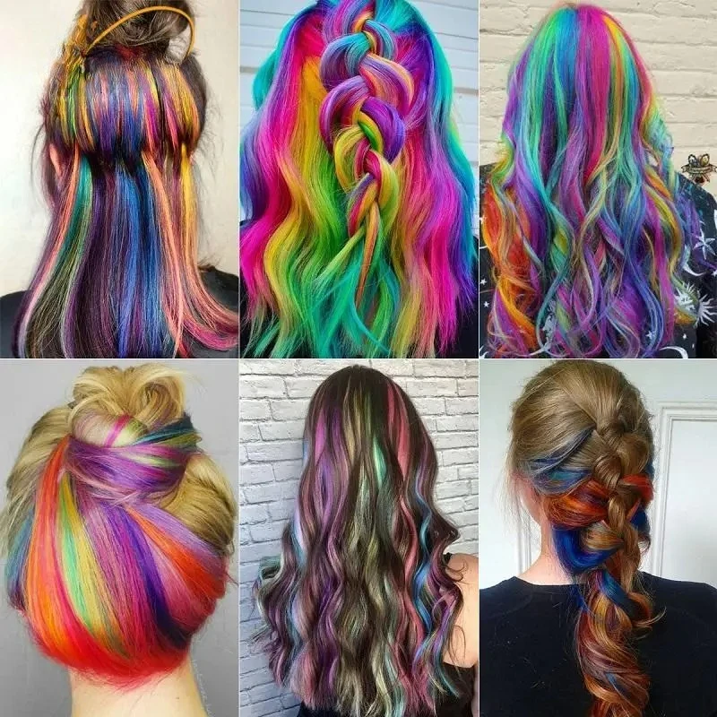 وصلة شعر صناعية طويلة مستقيمة، قطعة شعر ملونة بألوان قوس قزح، قطعة شعر أرجوانية حمراء وزرقاء للنساء