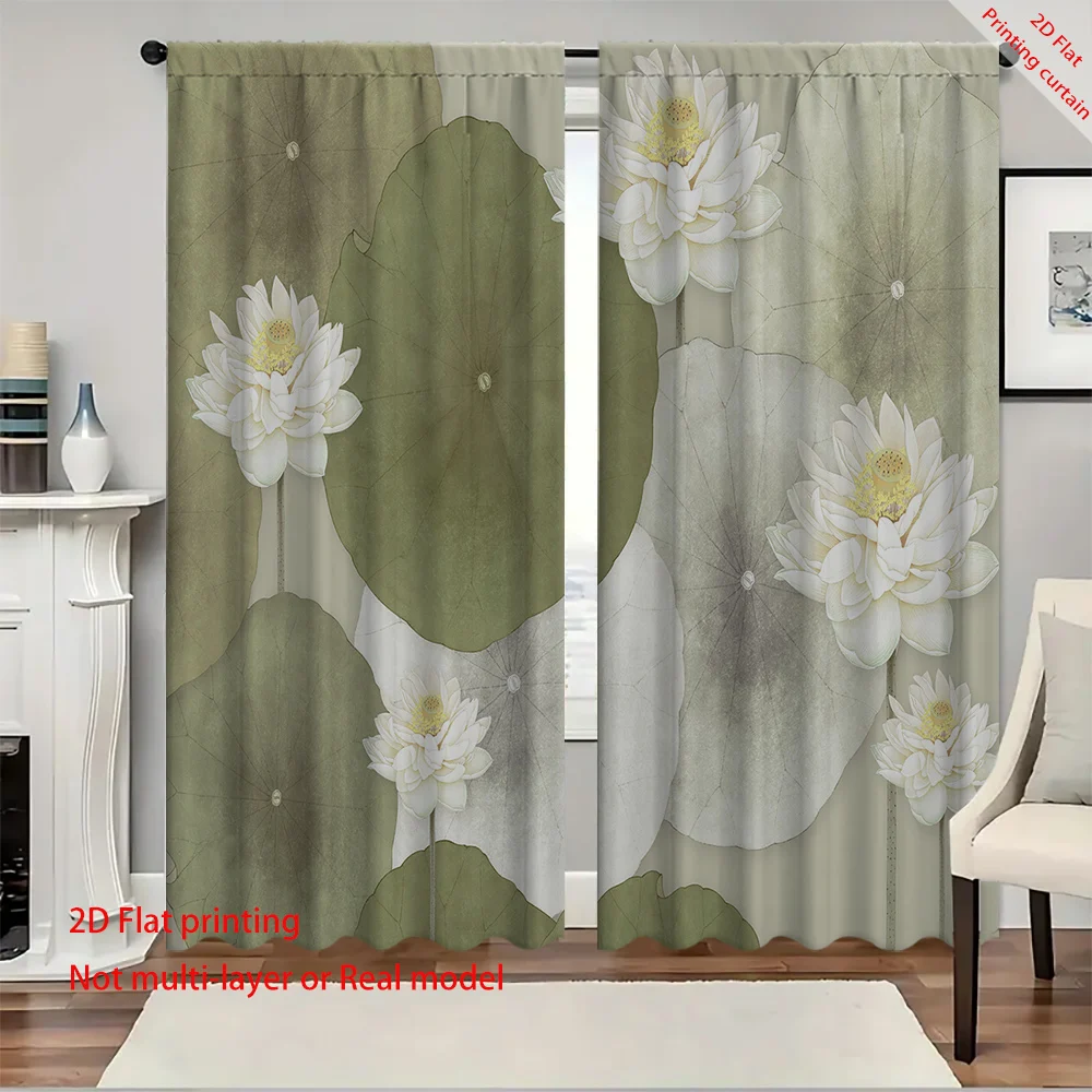 

Landscape pattern printed curtains, dreamy lotus home decoration, bedroom, living room, dormitory, office sunshade curtains