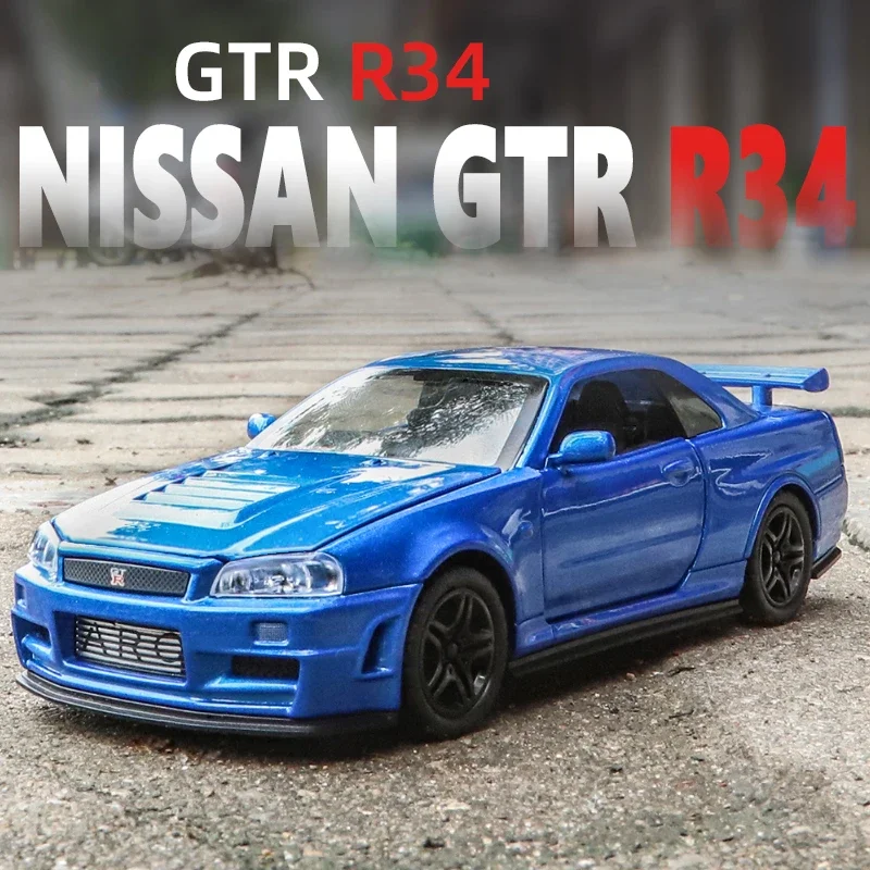 New 1:32 Nissan GTR R34 Alloy Car Model Diecasts Metal Toy Vehicles Car Model Simulation Sound and Light Collection Kids Gifts