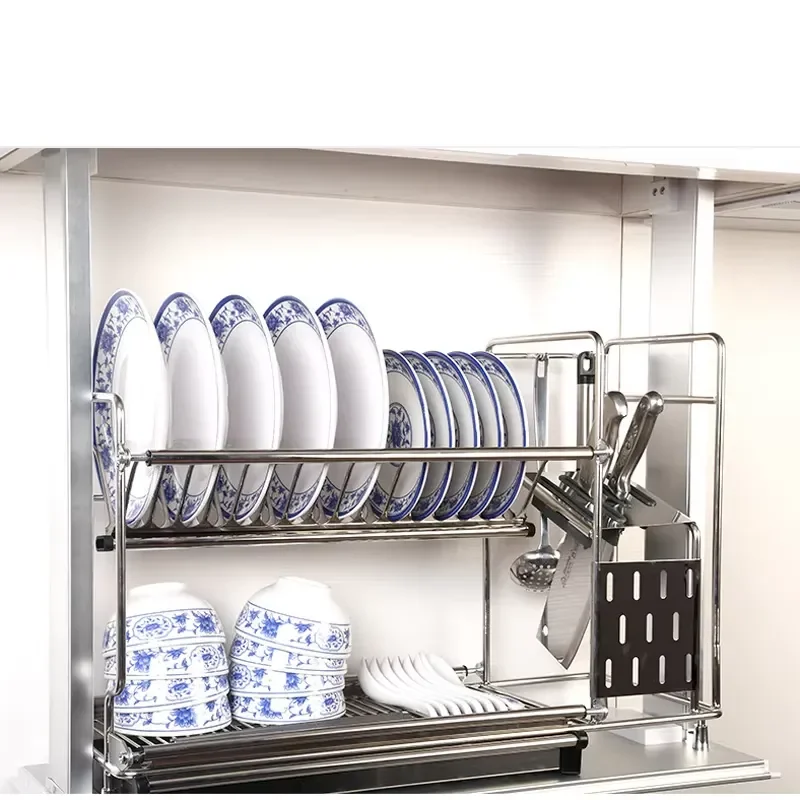 2 Tier 304 Stainless Steel Dish Drying Rack Large Capacity Kitchen Cutlery Organizer Stand for Countertop Utensil Storage