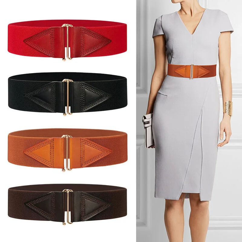 

Women's Wide Elastic Waist Belt Solid Color Stretch Dress Belts Ladies Female Stretchy Corset Cinch Waistband Luxury Cinturon