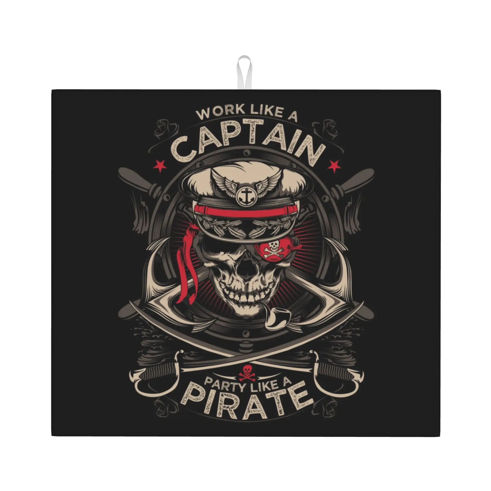 Work Like A Captain Party Like A Pirate Non Slip Kitchen Counter Reusable Nautical Skull Sailor Bathroom Drying Mat For Kitchen