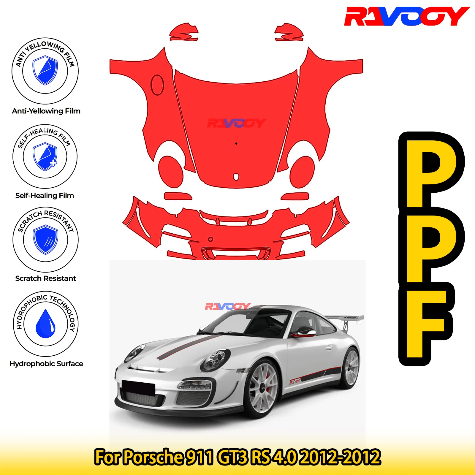 

For Porsche 911 GT3 RS 4.0 2012-2012 Glossy Matte Black Precut front PPF Kit Paint Protection Film
