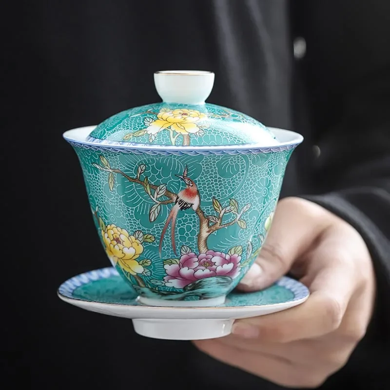 180ml Ceramic Tea Tureen Jingdezhen Porcelain Tea Bowl Enamel Beautiful Cup China Kung Fu Tea Set Teaware Drinkware Decoration