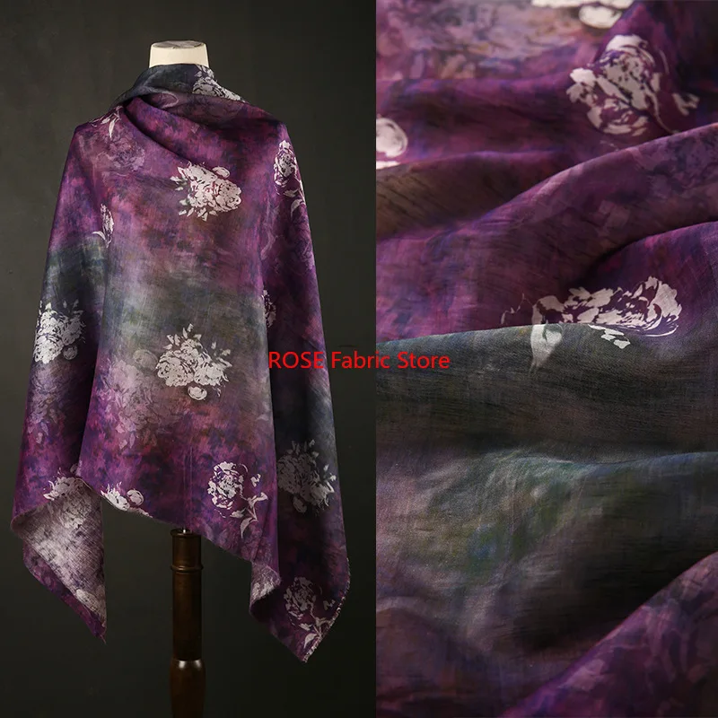 

1-метровая парча с цифровым принтом, градиентная цветочная парча, хлопковая ткань для традиционного платья Cheongsam, одежды, ручное шитье