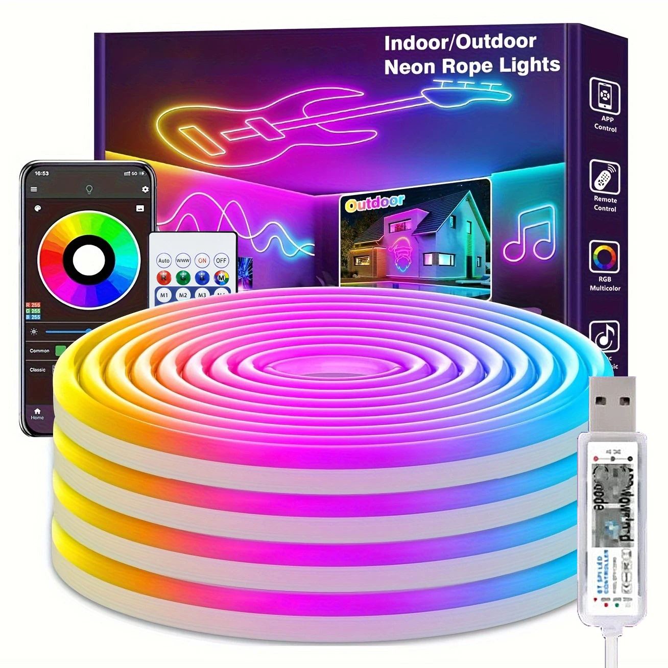 5V USB Neon LED Streifen 1/2/3/4/5M RGBIC Licht Streifen Wasserdicht Flexible Band Band App