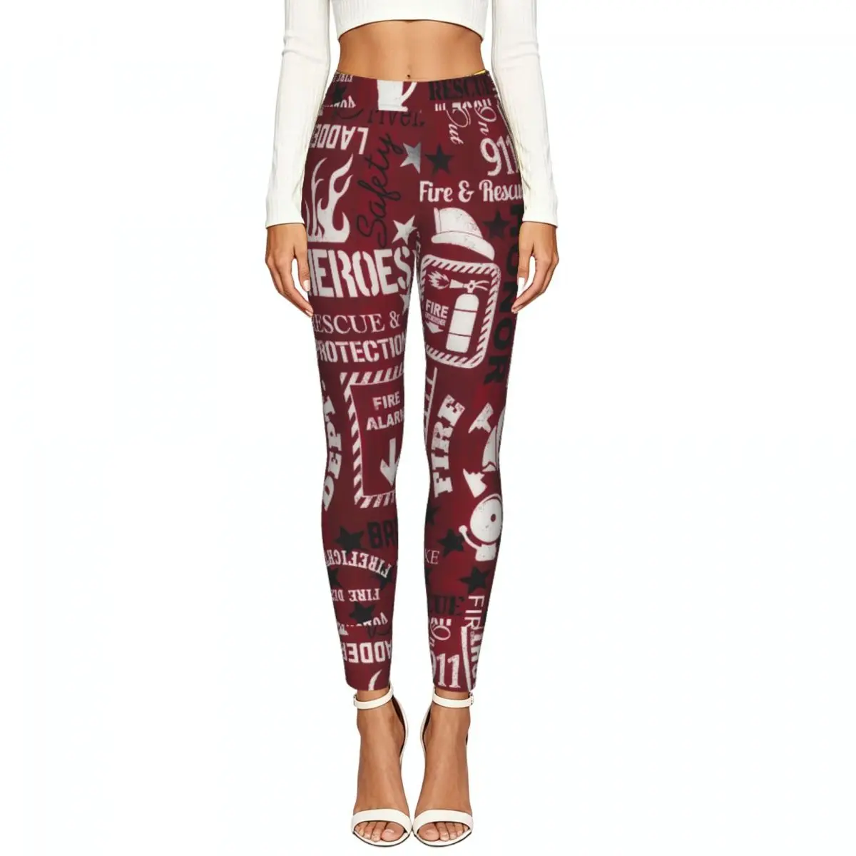 Casual Ladies Slim Leggings Firefighters Fire Truck Engines Elastic High Waist Sports Daily Wear Trousers