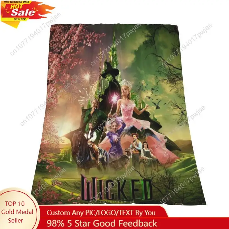 

Wicked Witch Fairy Themed Flannel Blanket - Soft Cozy Reusable Throw for Sofa Office Bed Camping Travel Custom blankets