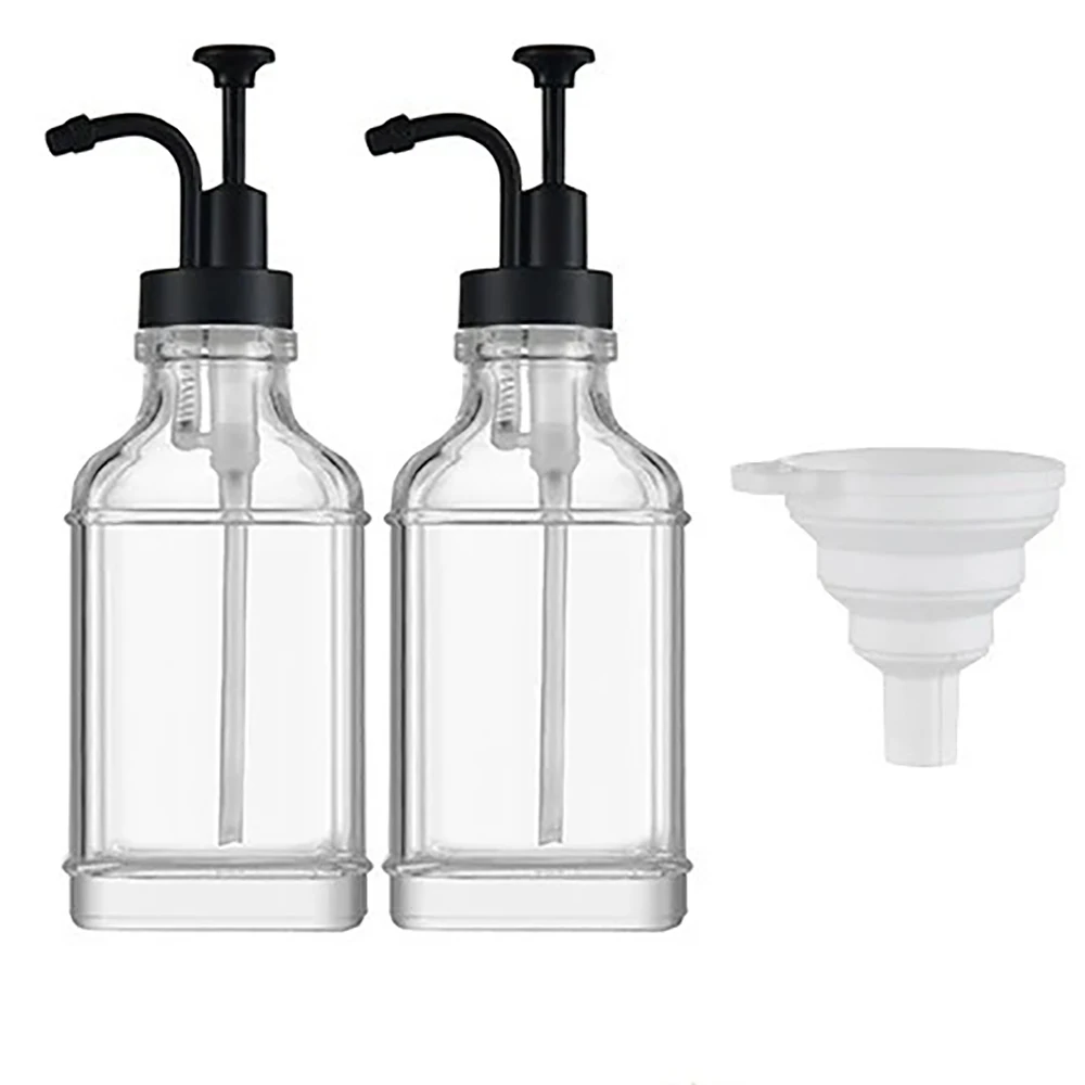 

2pcs Soap Pump Dispenser Glass Bottle Bathroom Gel Liquid and Shampoo Dispenser Square Glass Bottles with Pumps Soap Container